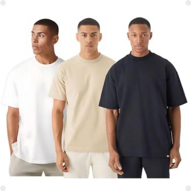 Imagem de Kit 3 Camiseta Básica Oversized Larga Streetwear 100% Algodão T-Shirt Masculina (BR, Alfa, M, Regular, Algodão)