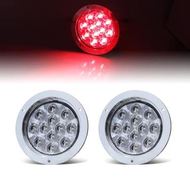 Imagem de LEDVILLAGE Lente transparente de 10 cm vermelho LED redondo freio freio luzes traseiras brilhante F3 Piranha para caminhão ônibus reboque caravana van cabine RV 12V CC com moldura cromada GAC12 (2