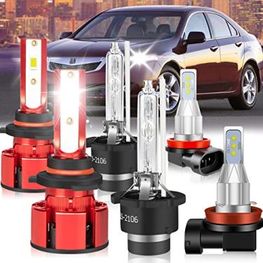 Imagem de OBNDVU Adequado para Acura TSX 2009-2014 Lâmpadas de Farol HID/LED, 9005 Lâmpadas de Farol de LED Farol Alto + D2S Hid Farol Baixo + H11 Lâmpada LED de Nevoeiro, 36000KL 6500K Branco, 500% Super Brilhante, 6 Peças