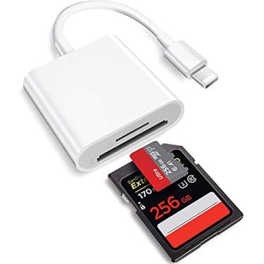 Imagem de Leitor de cartão 2 em 1 Lightning para SD para iPhone, [certificado Apple MFi] Adaptador de leitor de cartão de memória Micro SD TF com compartimento duplo, visualizador de cartão SD para câmera de trilha para jogos, transferência rápida de fotos e vídeos Plug and Play
