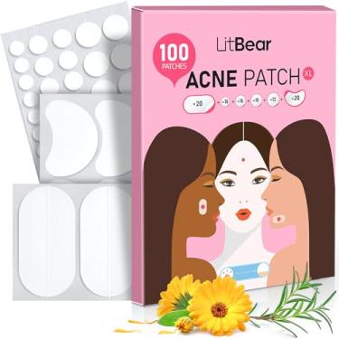 Imagem de LitBear Acne Pimple Patches, 6 Sizes 100 Patches for Zit Breakouts, Large Acne Patches for Face, Chin, or Body, Acne Spot Treatment with Tea Tree & Calendula Oil, Hydrocolloid Bandages for Acne Skin