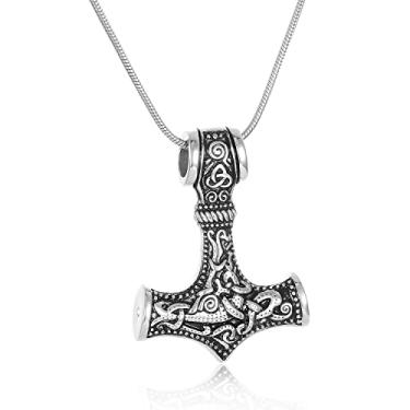 Imagem de Colar de urna de talismã de martelo viking nórdico para suporte de cinzas, joia masculina vintage de cremação, amuleto viking nórdico, urna de cremação, pingente de urna, colar de lembrança Mjolnir