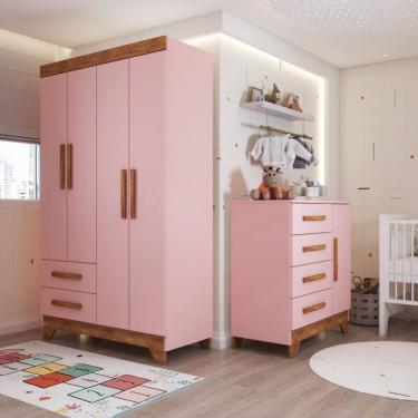 Imagem de Quarto Infantil Completo Kids 5 Portas 6 Gavetas Rosa/Nature - Panorama Móveis