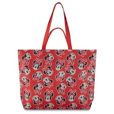 Imagem de Disney Bolsa sacola de lona Mickey e Minnie Mouse - meninas, meninos, adolescentes, adultos - bolsa de mão icônica de lona estampada em toda a peça, Vermelho, One Size