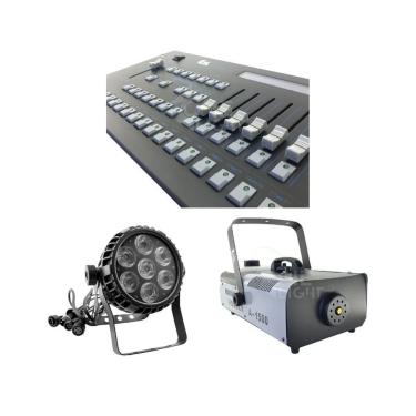 Imagem de Kit 02 Par Led 6In + Mesa Controladora + Maquina De Fumaça