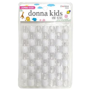 Imagem de Donna Miçangas de pônei jumbo infantis 15 mm brancas, transparentes – Contas de cabelo grandes para tranças, rabos de cavalo e estilo, sensação de borracha macia durável para acessórios de cabelo DIY