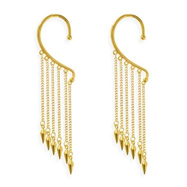 Imagem de KVANU Brinco feminino exclusivo moderno multi dourado prata punk longo borla cone bala uma orelha punho 316L aço inoxidável barril unhas crawler climer pingente gota brinco para mulheres declaração
