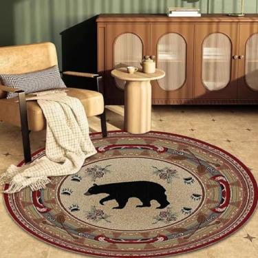 Imagem de Soyalie Village Cabin Bear Tapete redondo para sala de jantar Tapetes rústicos amercianos de área nativa decoração de escritório urso império tapete 1,5 m