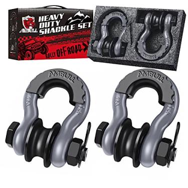 Imagem de AMBULL Bloco de arremesso atualizado, manilha de anel D de 1,9 cm (pacote com 2) força de ruptura de 10 kg com polia de reboque, acessório de recuperação off-froad resistente para caminhão, trator, quadriciclo e UTV - cinza