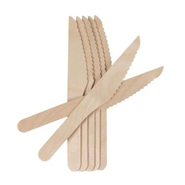 Imagem de Talheres de acampamento de madeira de bétula descartáveis resistentes de 15 cm - a granel (facas de madeira)