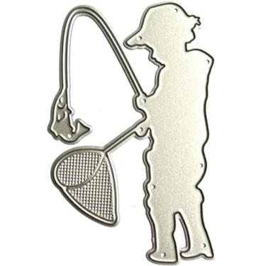 Imagem de Modelo de estêncil de pesca para fazer cartões, moldes de corte de metal de peixe de pesca, parabéns, cortes, feliz aniversário, estampagem, modelo para decoração de scrap-booking, cartão de bênção de