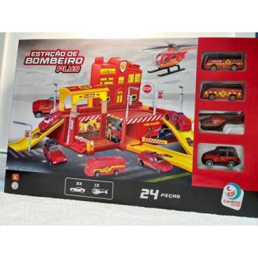 Imagem de Pista De Carrinhos Estação De Bombeiro Plus Infantil Menino 24 Peças -