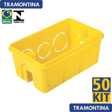 Imagem de Kit 50 Caixa de Luz Embutir 4x2 Pvc Tramontina Retangular Amarela 5750