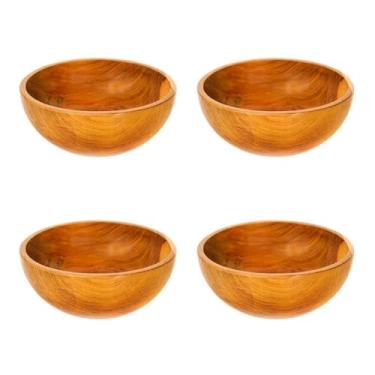 Imagem de Rainforest Bowls Conjunto de 4 tigelas redondas regulares de madeira de teca javanesa de 15 cm - perfeitas para uso diário, amigável ao quente e frio, ultraduráveis - tigelas de madeira maciça premium
