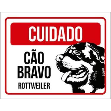 Imagem de Kit 5 Placas Cuidado Cão Bravo Rottweiler 36X46 - Sinalizo