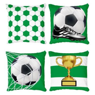 Imagem de Kit 4 Capas De Almofadas Decorativas Futebol Bola e Rede Verde Seu Tim