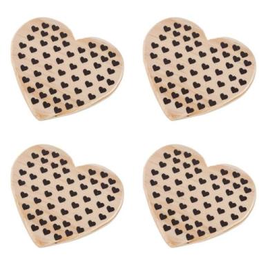 Imagem de Porta Copo Coração Madeira Pinus 4 Unidades - Maryland Decor, Coração