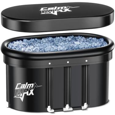 Imagem de CalmMax XXL Oval Ice Bath 126Gal com anel inflável de descanso de pescoço para atletas, banheira de mergulho portátil para uso externo para terapia de água fria para casa, academias, uso interno