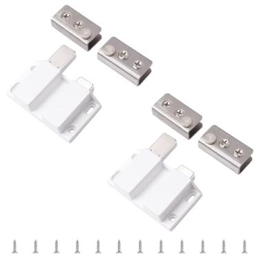 Imagem de UFURMATE Fechos magnéticos para porta de vidro, 2 conjuntos de travas magnéticas de toque de porta de vidro duplo com braçadeira de armário ajustável, adequado para porta de vidro sem moldura de 3-7