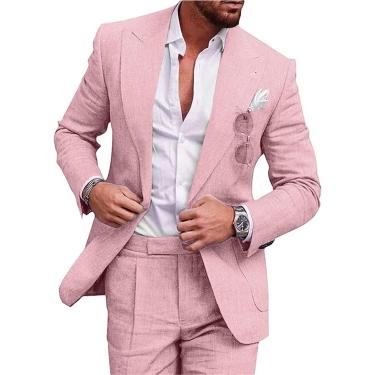 Imagem de Terno masculino de linho de 2 peças, terno de verão slim fit para festa de baile de casamento na praia, estilo 2, M