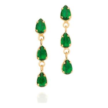 Imagem de Brinco Composto Por 6 Cristais Gotas De 4x6 526746 - ROMMANEL, Verde, 