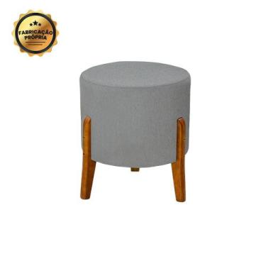 Imagem de Puff Banquinho Painitá Cinza Claro Decorativo Pés Madeira Rede Móveis