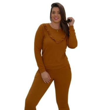 Imagem de Conjunto Plus Size Blusa Manga Longa e Calça Moda Inverno Babado Gg - 