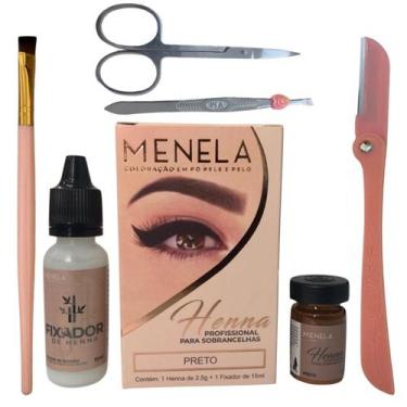 Imagem de Henna Menela Com Kit De Acessórios  Sobrancelha Pinça Tesoura Navalha 