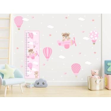 Imagem de Adesivo de Parede Ursinha Aviadora Régua Crescimento Balão - Adesivos 