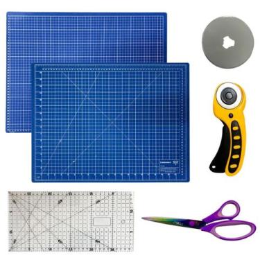 Imagem de Kit Base de Corte A3 Placa 45x30cm Régua 30x15cm Tesoura de Titanio Co