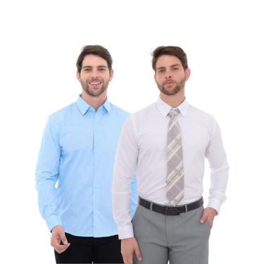 Imagem de KIT Masculino 2 Peças - Camisa Social Premium Tipo Linho Azul Claro e 