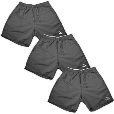 Imagem de Kit 3 Shorts Masculino Lisos Cinza Casual Moda Verão Piscina - Bueno S