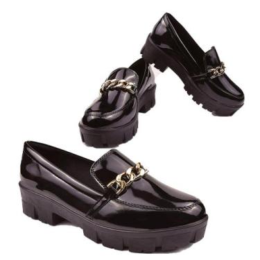 Imagem de Mocassim Chunky Tratorado Macerata Plataforma Preto Verniz Corrente RE