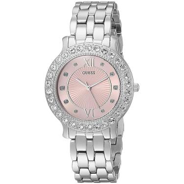 Imagem de Relógio de cristal feminino Guess de aço inoxidável, Silver/Pink, NS