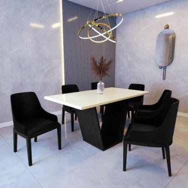 Imagem de Mesa de Jantar Safira 1,6m Off White com 6 Cadeiras Elisa Tecido Sinté