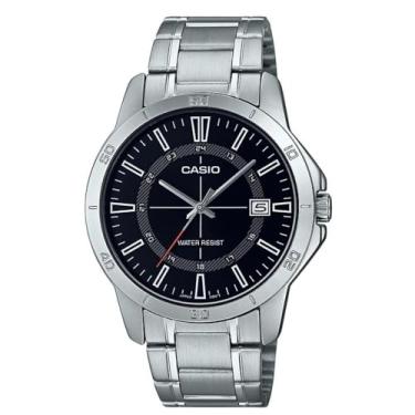 Imagem de Casio Relógio masculino de aço inoxidável com mostrador preto de quartzo MTP-V004D-1CUDF