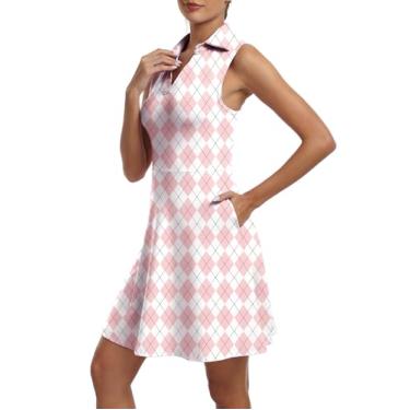 Imagem de FKEEP Vestido feminino de golfe com decote em V com shorts e bolso para treino atlético, 18 Xadrez Rosa, P