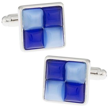 Imagem de Abotoaduras estilo gatinho azul em dois tons Cuff-Daddy moldura prateada