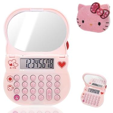 Imagem de Linda calculadora de espelho de maquiagem, calculadoras básicas de mesa de 8 dígitos com tela LCD grande e mini botão sensível para professores, estudantes, escritório infantil (modelo Pink Jewel