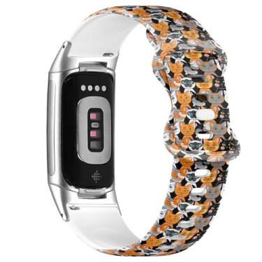 Imagem de Pulseira de silicone macio compatível com Fitbit Charge 5/Fitbit Charge 6 (diferentes gatos podem ser) pulseira esportiva macia para mulheres e homens