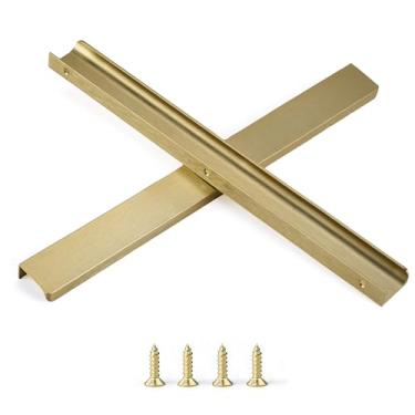 Imagem de Sunlithor Puxador de dedo para armários puxadores de gaveta de cozinha cômoda de porta de baixo perfil banheiro longo armário puxadores de alumínio pacote com 2 latão escovado 40 cm fácil instalação