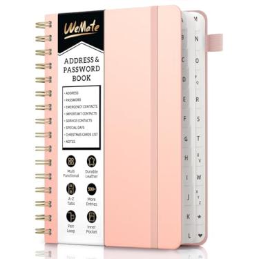 Imagem de WEMTAE Livro de endereços espiral com abas alfabéticas, livro de senhas de couro, organizador de endereços telefone caderno diário mantenha contato seguro capa dura impressão grande escritório doméstico idosos 14 cm × 21 cm, ouro rosa