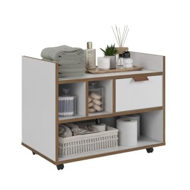 Imagem de Gabinete Armário Para Banheiro Com Nicho 1 Gaveta Com Rodizíos(Branco/Nature)