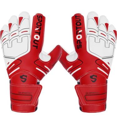 Imagem de Sportout Luvas goleiro: jovens/adultos, aderência forte, proteção digital. Latex 4+3 mm: proteção superior contra lesões. (Vermelho, 10)