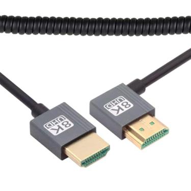 Imagem de NFHK Cabo HDMI 2.1 macho para HDMI macho 8K 60hz cabo enrolado esticável ângulo reto 90 graus para monitor HDTV computador laptop