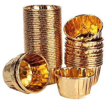 Imagem de 50pcs mini forros de cupcake, mini forros de muffin, copo de papel enrolado de dupla face, resistente ao calor, cozimento de bolos para muffins, bolos, doces, nozes, etc. (Ouro dupla face K1001#B)