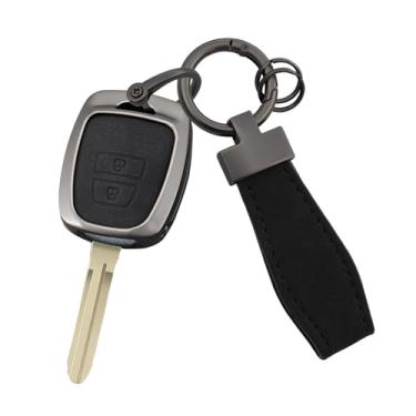 Imagem de HIBEYO Capa de chaveiro de 2 botões compatível com Toyota RAV4 2018 Cambridge 2016 Tacoma BIOS Primera Hilary Avatar acessórios couro e liga de zinco com chaveiros-2 botões preto