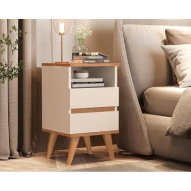 Imagem de Mesa de Cabeceira/Canto Retrô com 2 Gavetas e Nicho - POP - Off White
