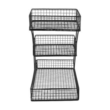 Imagem de Gralara Cesta de frutas de 3 níveis, cesta de arame de metal, organizador de cozinha, suporte de frutas para balcão de cozinha para vegetais, pão, Preto