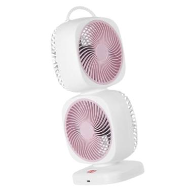 Imagem de IEUDNS Ventilador giratório de camada dupla, ventilador de mesa portátil recarregável prático de 5 velocidades ajustável ventilador de refrigeração leve para, Rosa